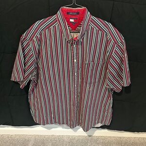 Tommy Hilfiger Men's Red and Black Striped Shirt